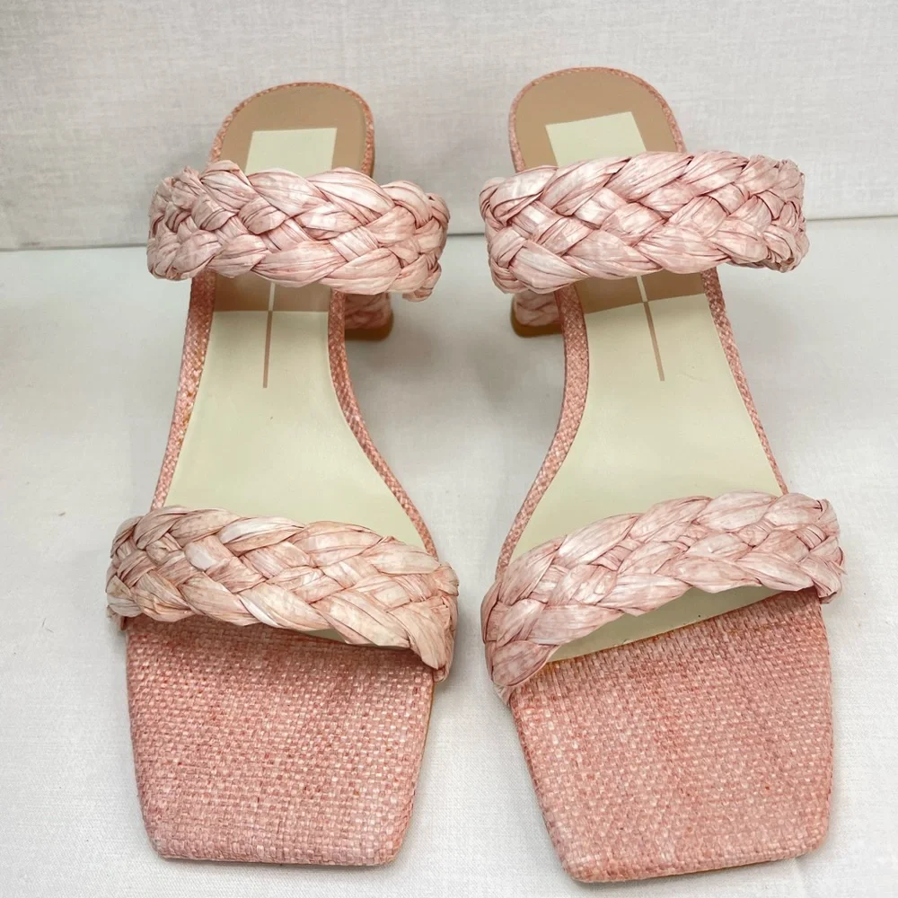 DOLCE VITA Paily Pink Raffia Straw Block Sandal Heels 9.5 ( G‎ 115)